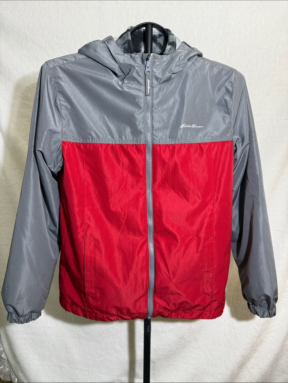 Boys (L) Eddie Bauer 3-in-1 Red & Gray Hooded Fleece-lined Winter Jacket